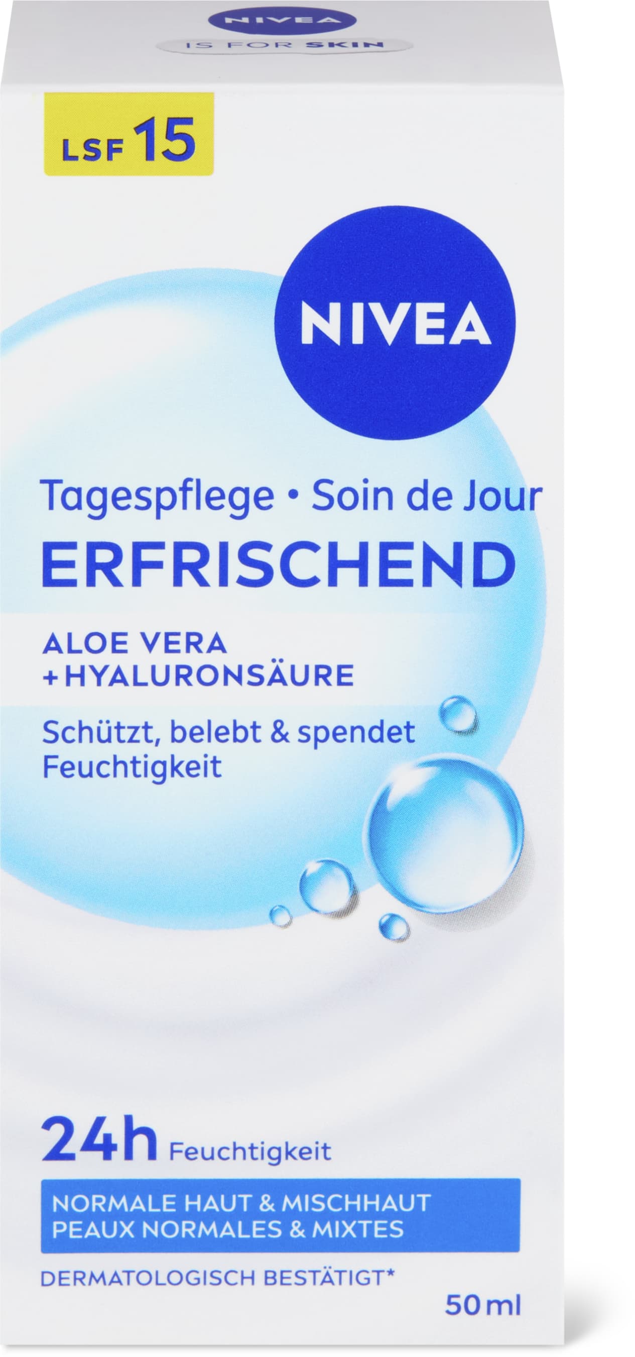 Nivea Erfrischende Tagescreme 24H Feuchtigkeit LSF 15, Aloe Vera, Hyaluronsäure 50ml